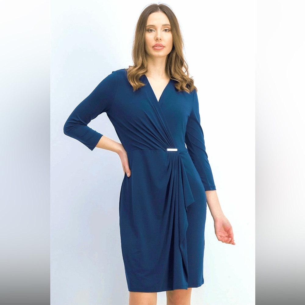 Charter Club Blue Faux Wrap Dress/ Petite Small